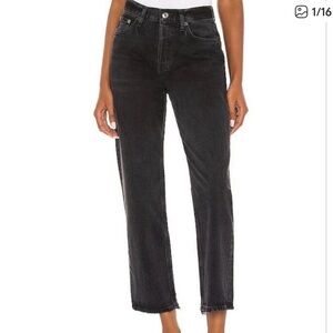 Agolde Lana Rhyme Black Cropped Jeans. Button fly. Raw hem. Size 31. 100% Cotton